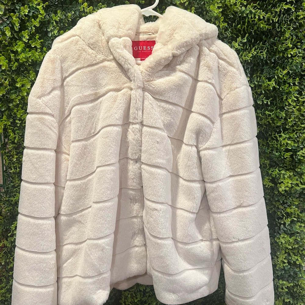 Guess XL white fur jacket
